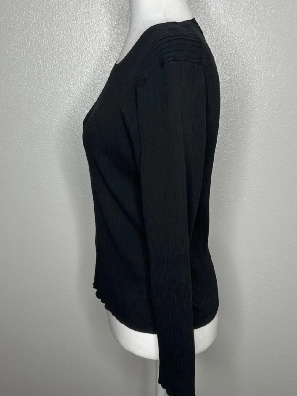 J Crew Womens Black Ribbed Crewneck Long Sleeve Top Size M